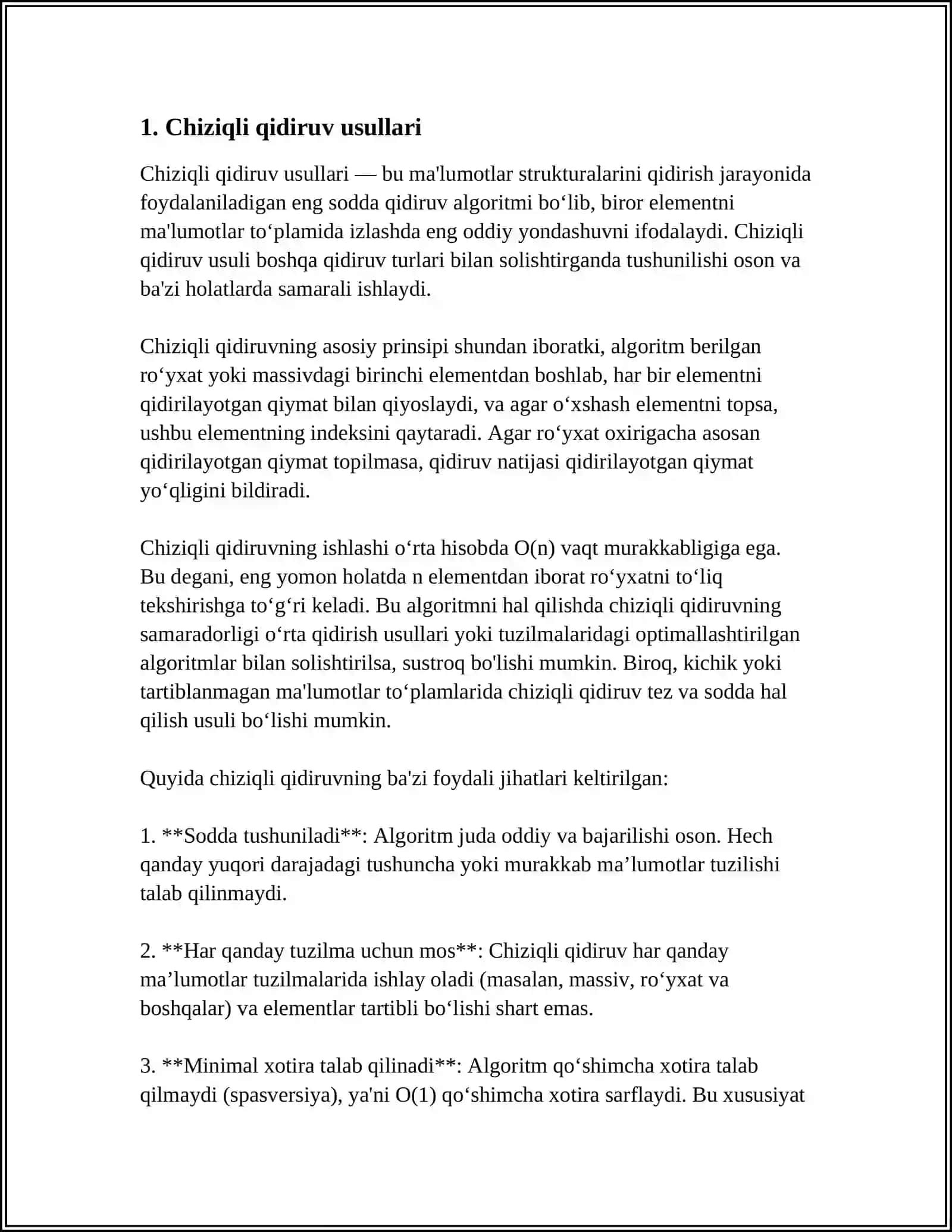 Qidirish Usullari Samarodorligi va Opptimalashtrish Chiziqli va Binar Qidiruvi 3