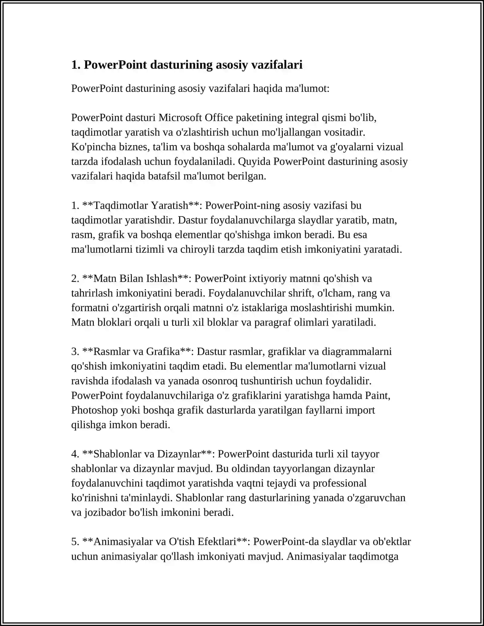 MUSTAQIL ISH Mavzu: POWER POINT DASTURI BILAN ISHLASH 3