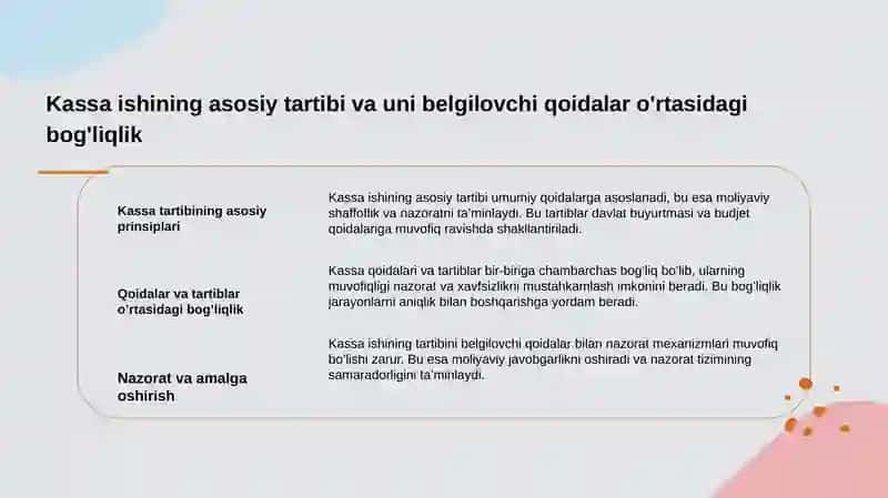 Budjet tashkilotlarida kassa ishini tashkil etish tartibi. 3