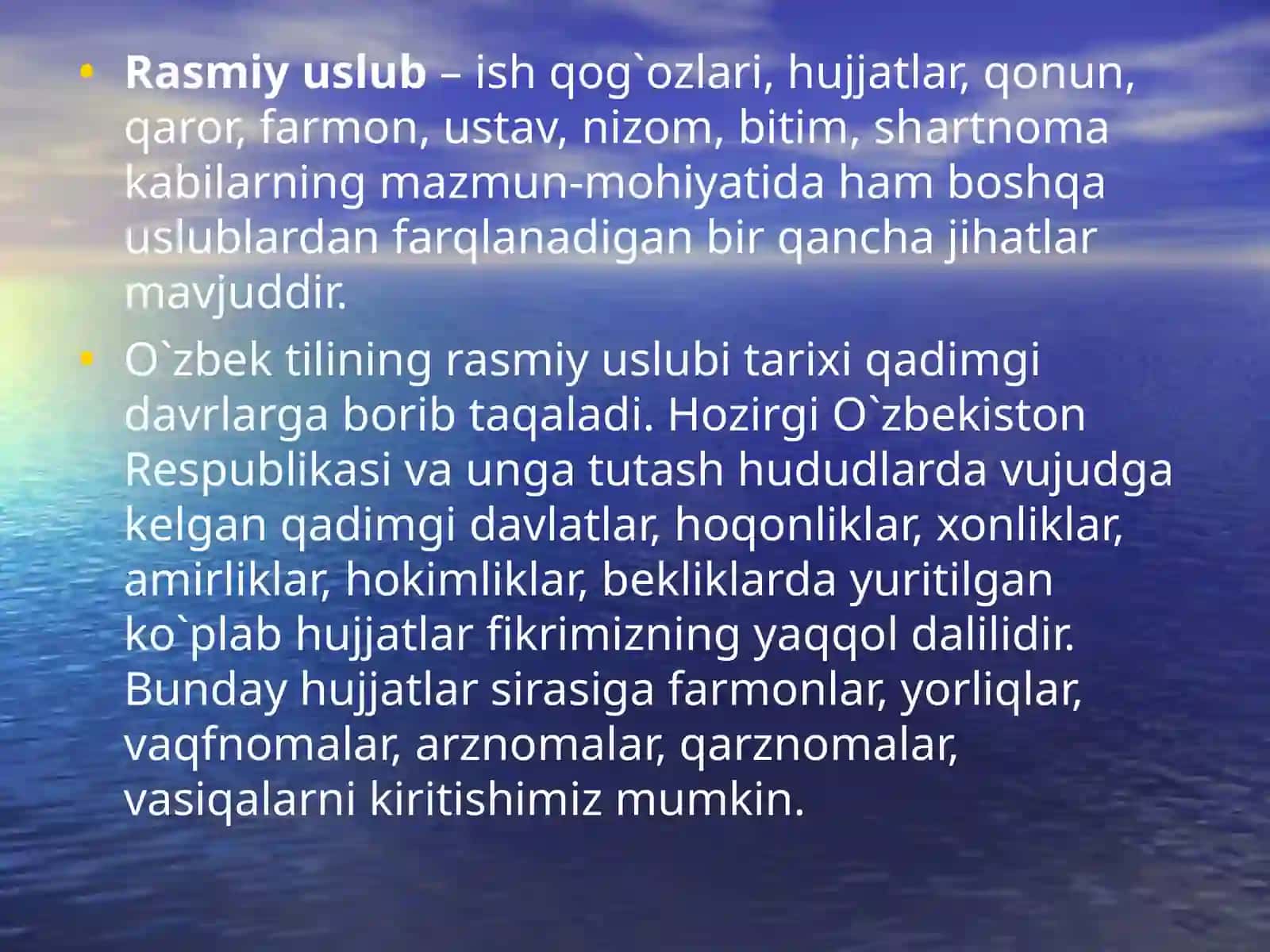 Ish yuritish tili va uslubi. Hujjat turlari va xususiyatlari: tarjimayi hol, ariza, bildirishnoma 3