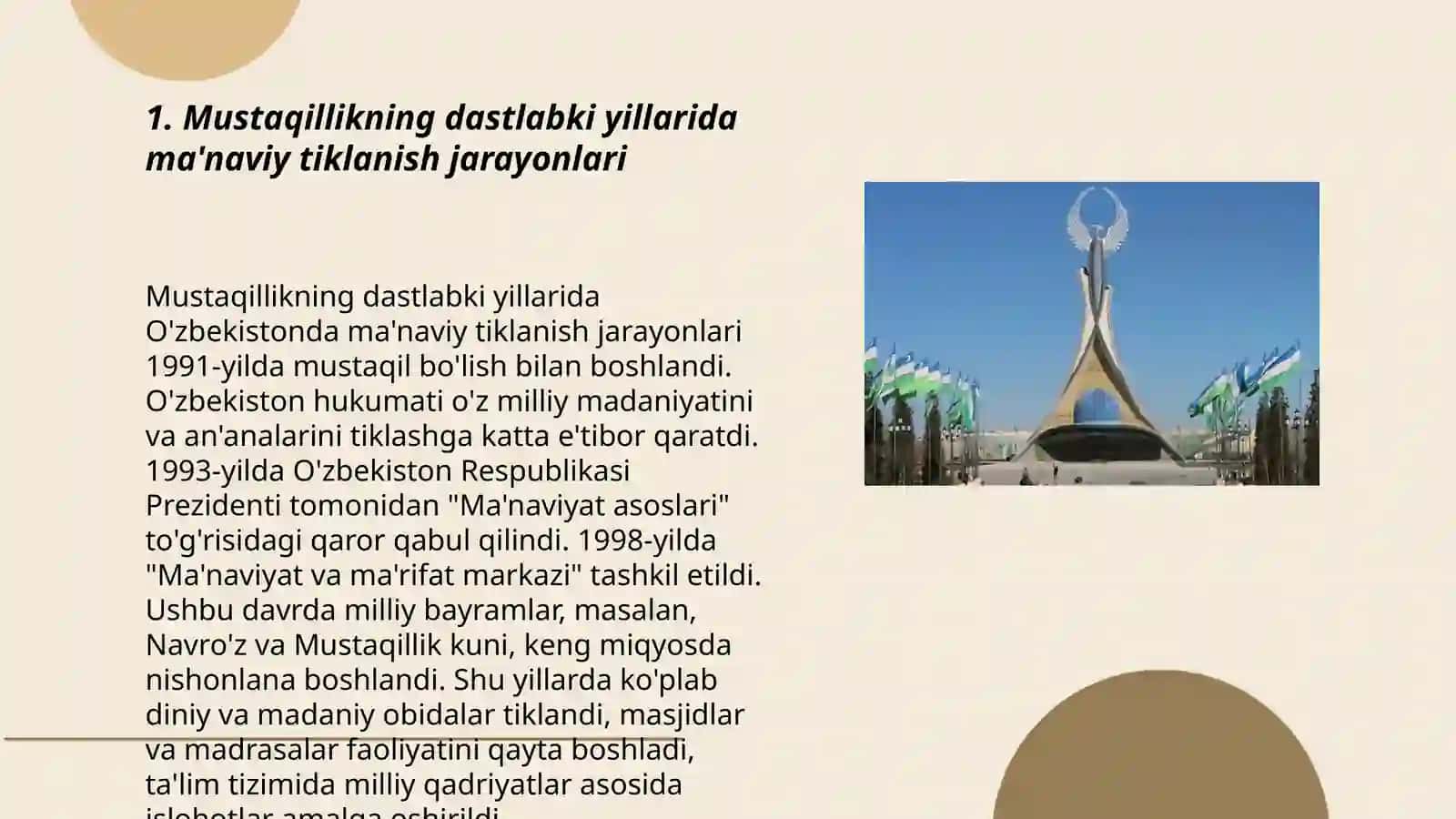 Mustaqillik yillarida Oʻzbekistondagi maʼnaviy va madaniy taraqqiyot 3