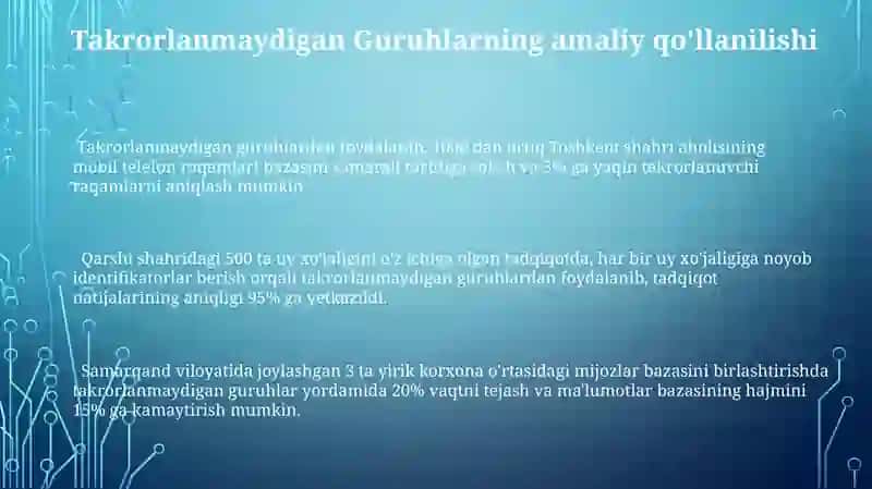 Takrorlanadigan va takrorlanmaydigan gruppalashlar 3