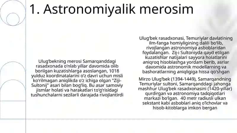 Ulug'bek rasadxonasi va uning ilmiy hissasi 3