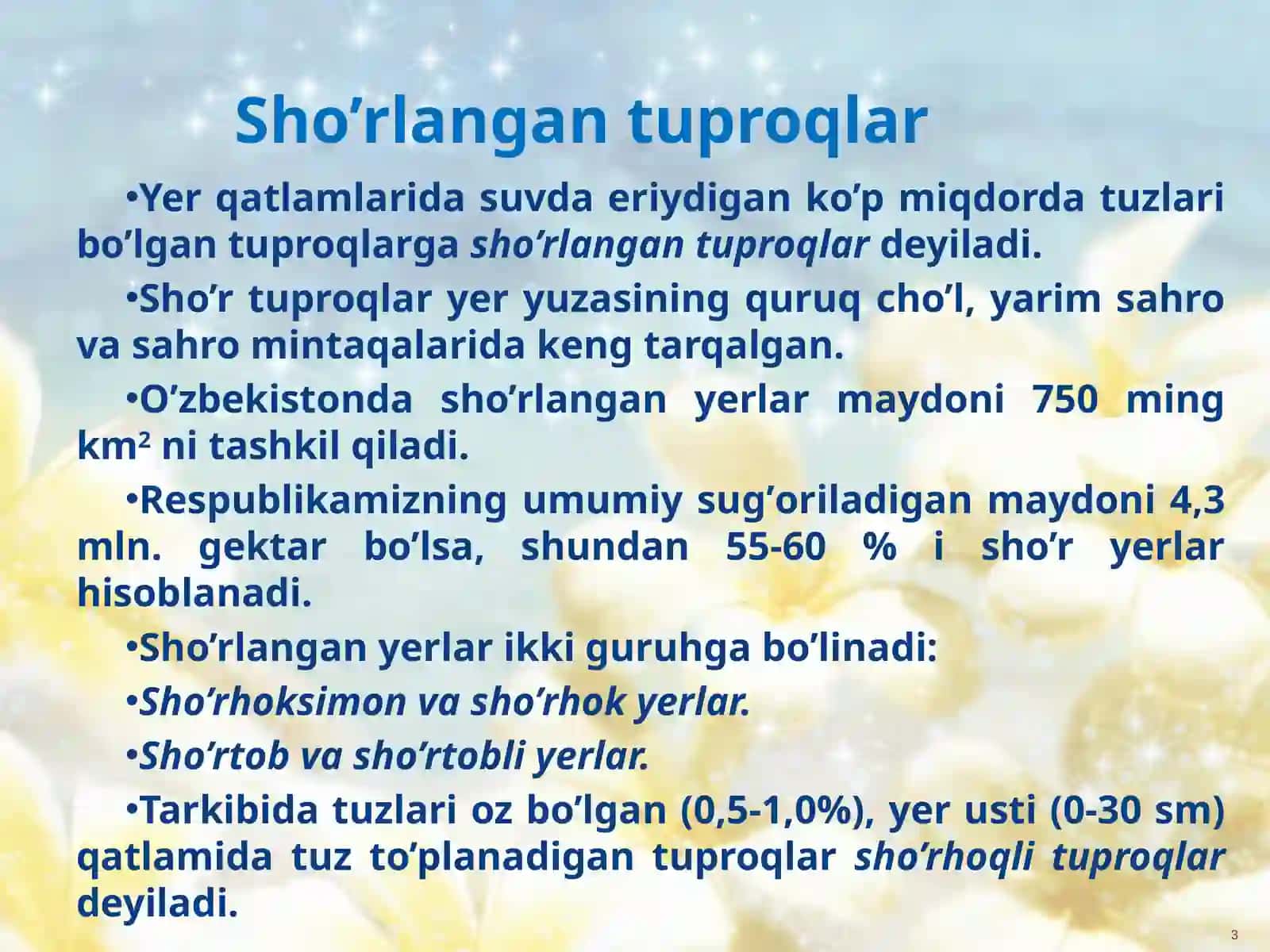 SHO`RLANGAN TUPROQALR. CHO`L ZONASINING TUPROALARI 3
