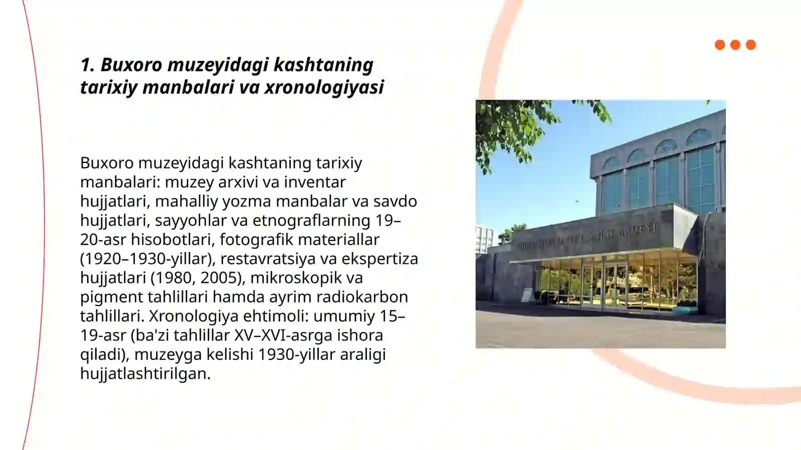 Muzey eksponatiga pedagogik tahlil. Oʻzbekistonning Buxoro muzeyidagi kashta. Uning tarixiy badiiy va madaniy ahamiyati 3