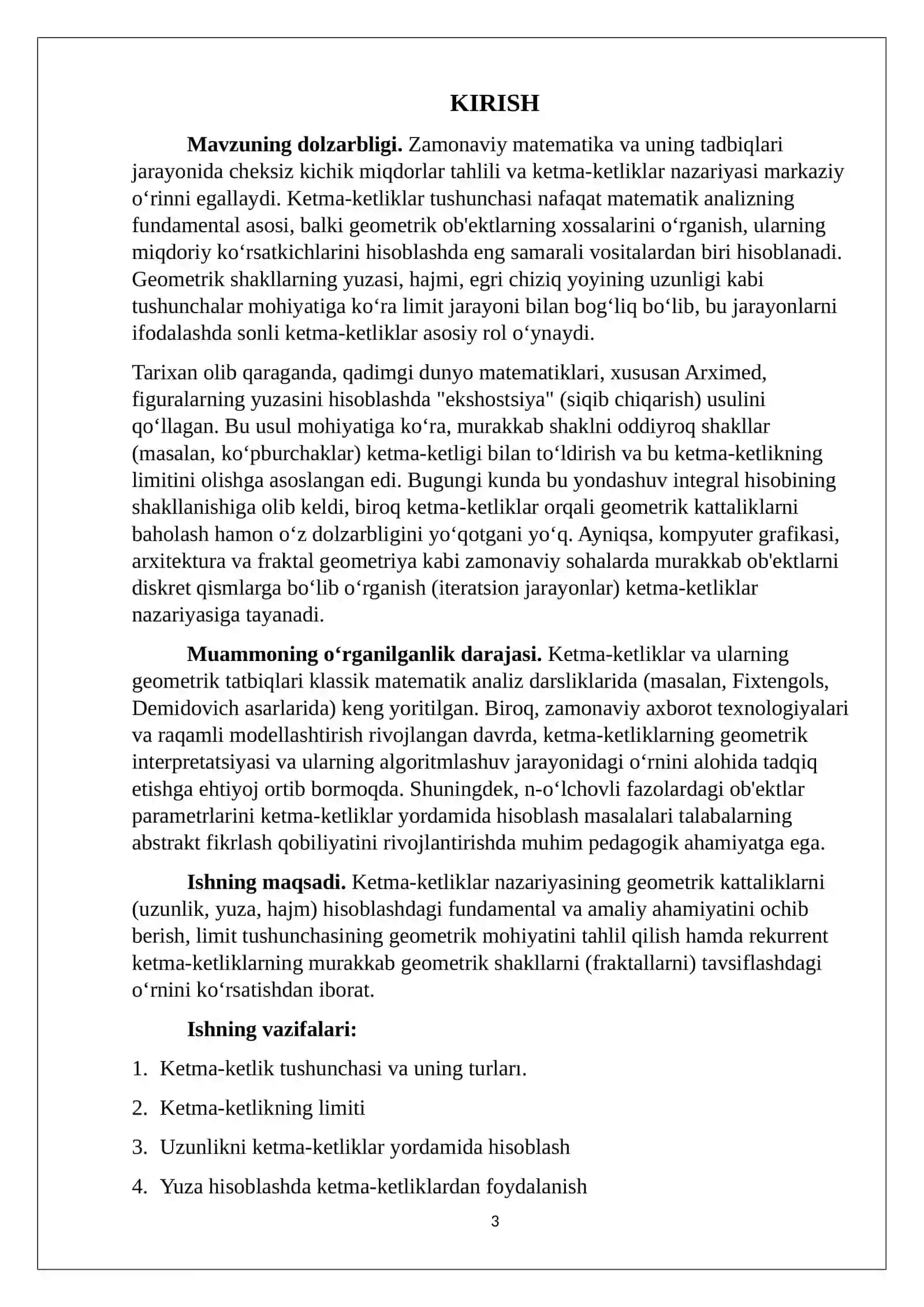 Ketma-ketliklarning geometrik kattaliklarni hisoblashga tadbiqi 3