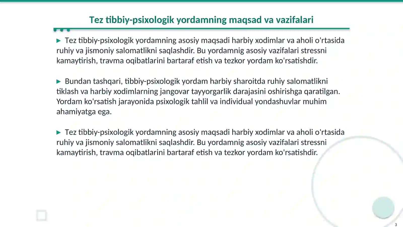 Tеz tibbiy-psiхоlоgik yordаm Hаrbiy psiхоlоgiya vа psiхоtеrаpiya 3
