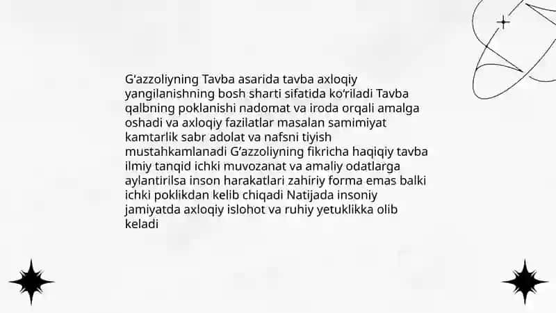 Gʻazzoliyning Tavba asari asosida “Din va axloq” mavzusida esse tayyorlash 3
