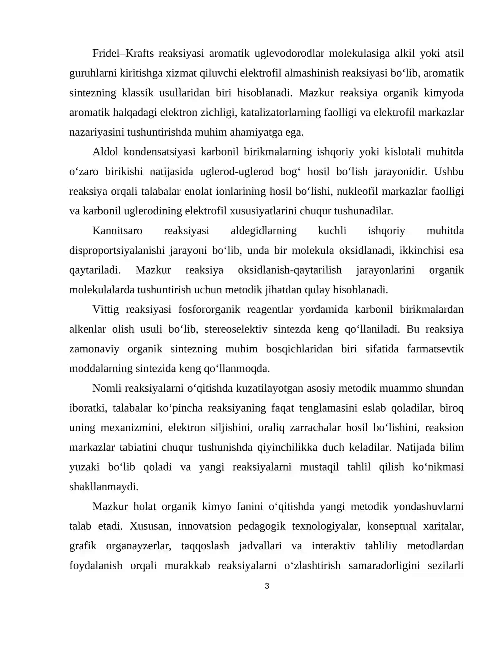Organik kimyoga oid nomli reaksiyalar tahlili va ularni o‘zlashtirish metodikasi 3