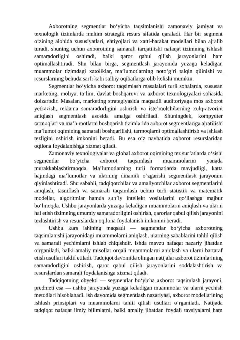 SEGMENTLAR BO'YICHA AXBOROTLARNING TAQSIMLANISHI MUAMMOLARI 3
