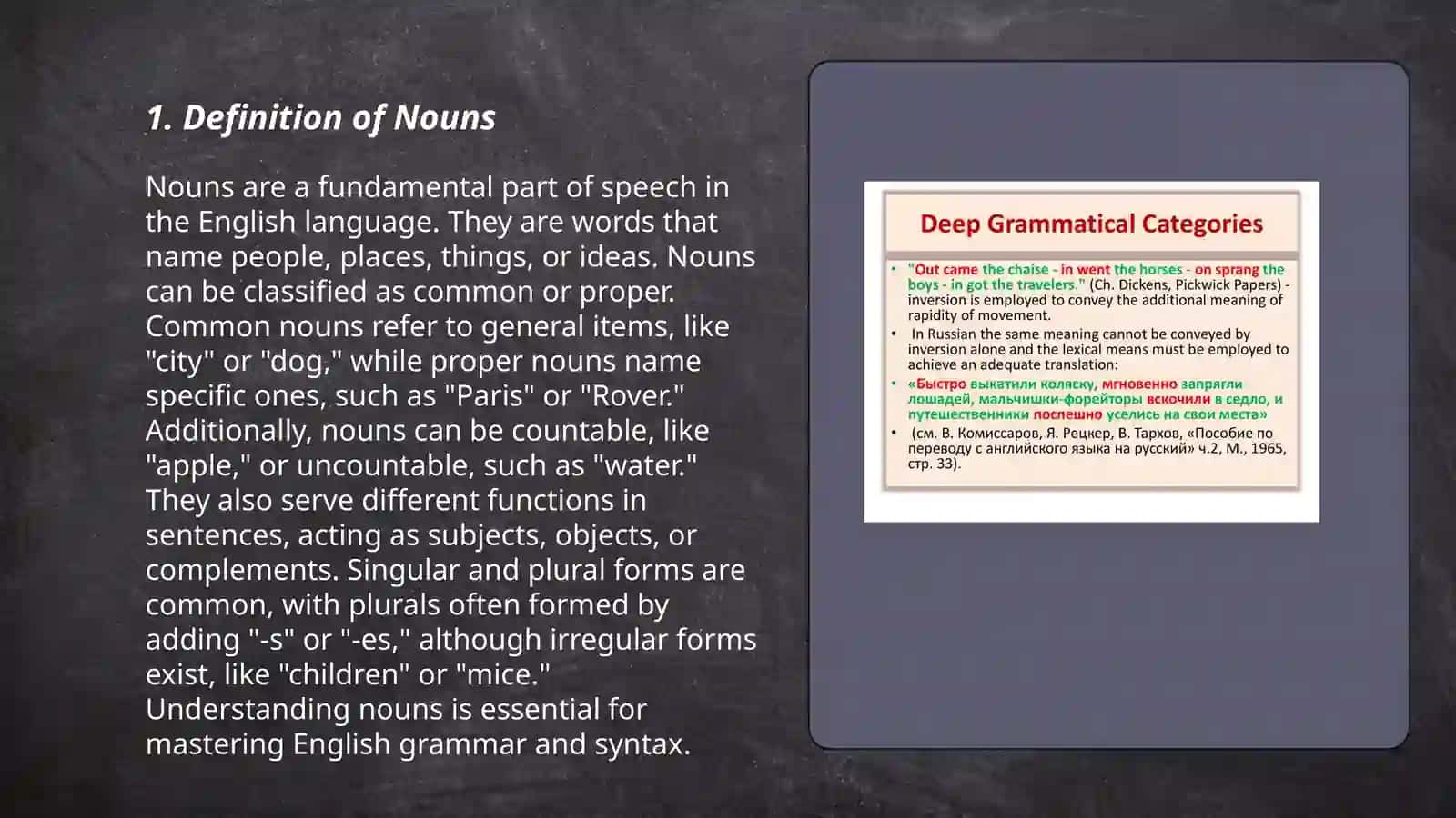 "The part of speech 'ot' (noun) and its grammatical categories." 3