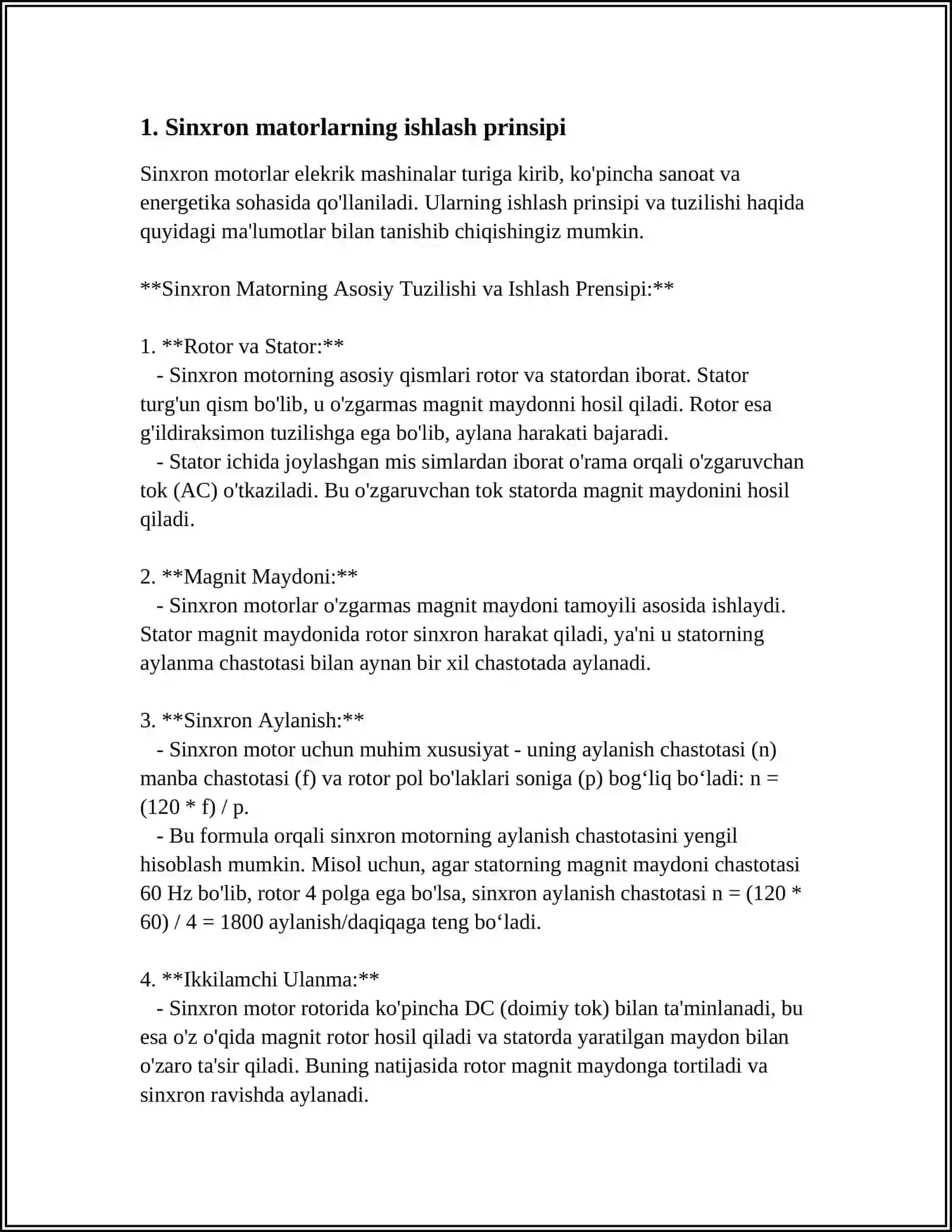 SINXRON MATORLAR VA QOʻLLANILISH SOHALARI 3