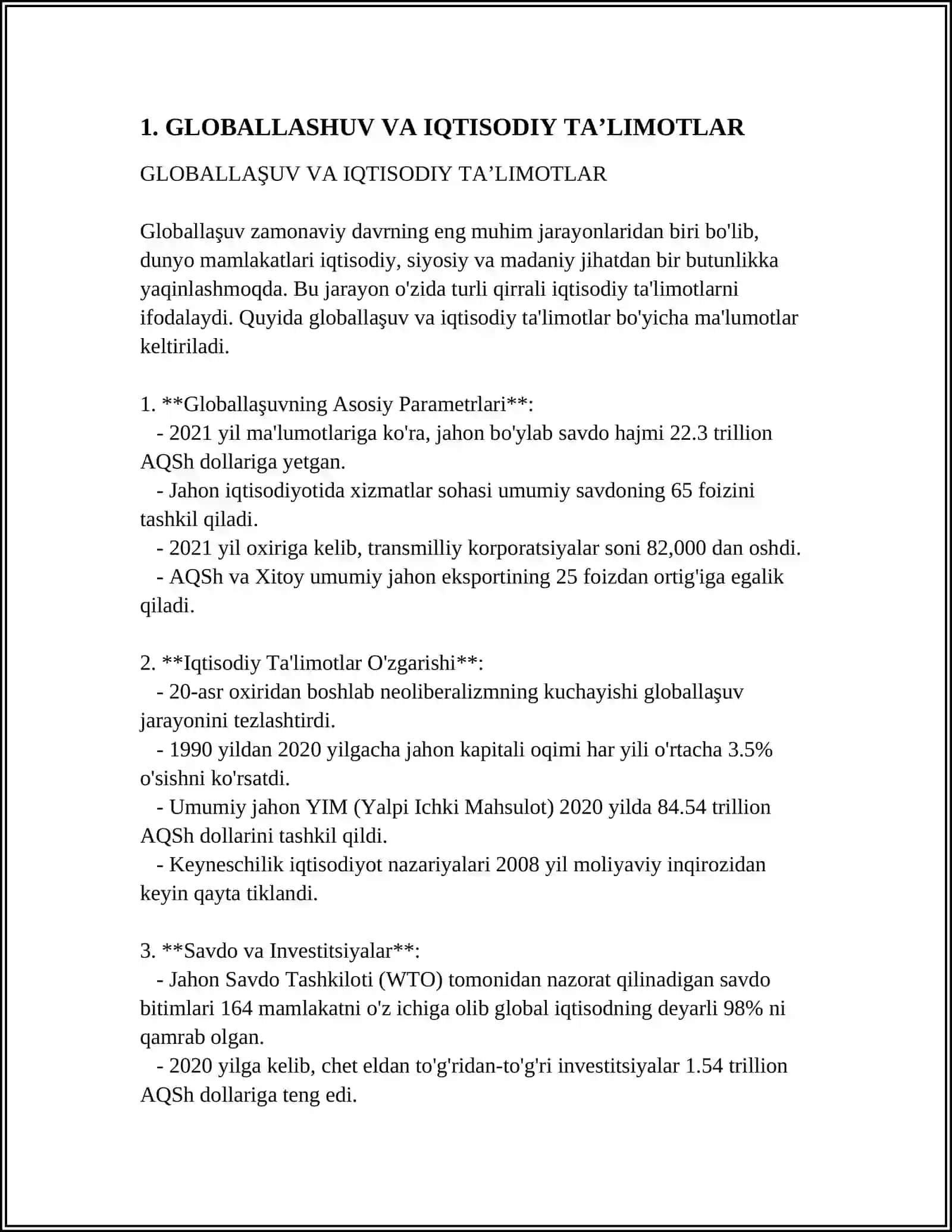 Globallaşuvning Iqtisodiy Ta'limotlari 3