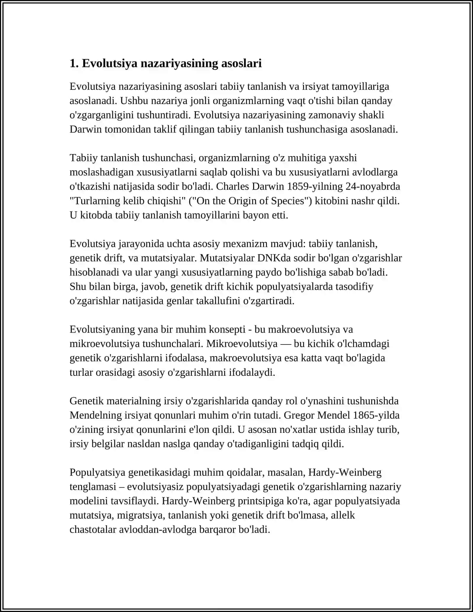 YER YUZASIDA BIOLOGIK XILMA-XILLIKNI SHAKLLANISHIDA EVOLUTSION YONDASHUV 3