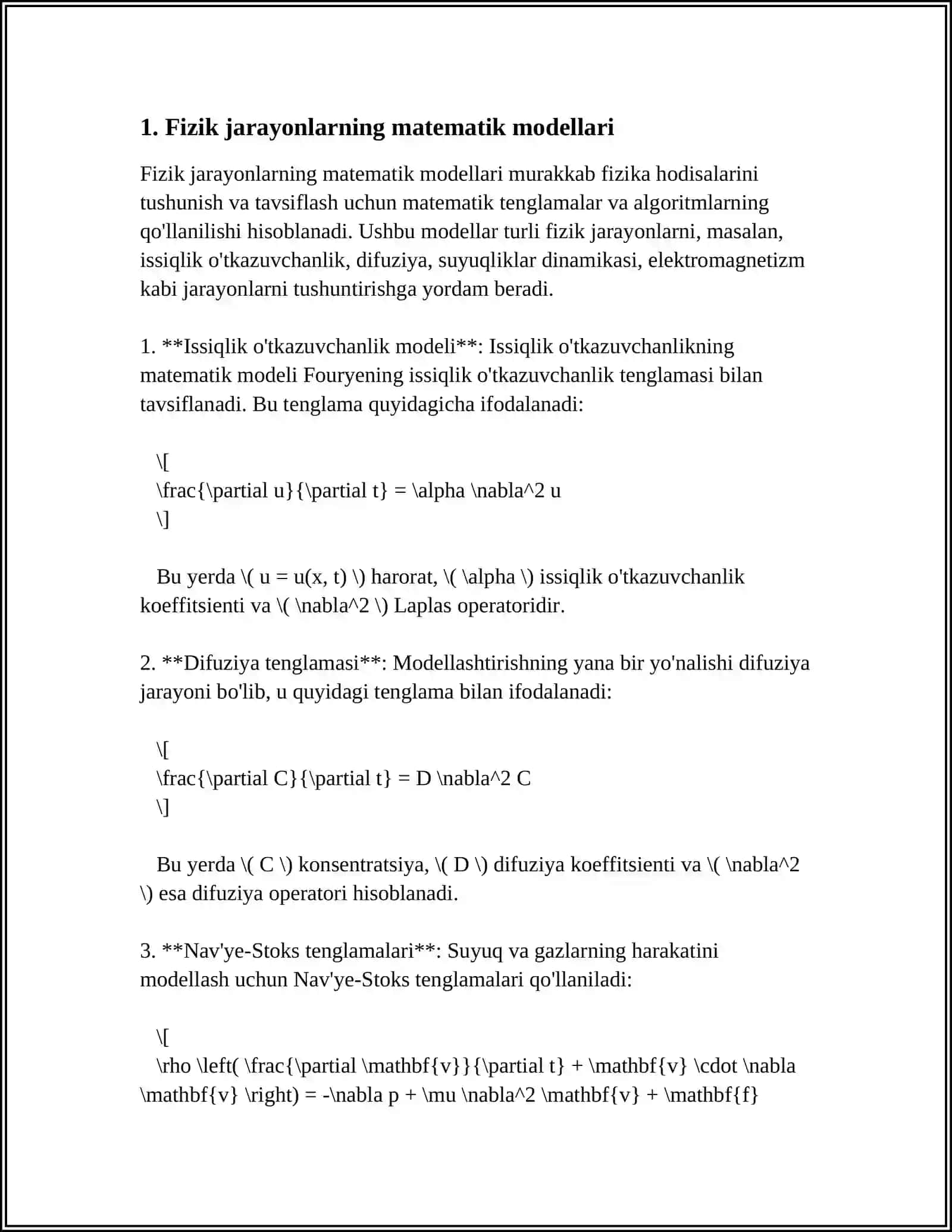 FIZIK VA MATEMATIK MODELLASHTIRISH, OLINGAN NATIJALAR ASOSIDA PROGNOZ QILISH 3