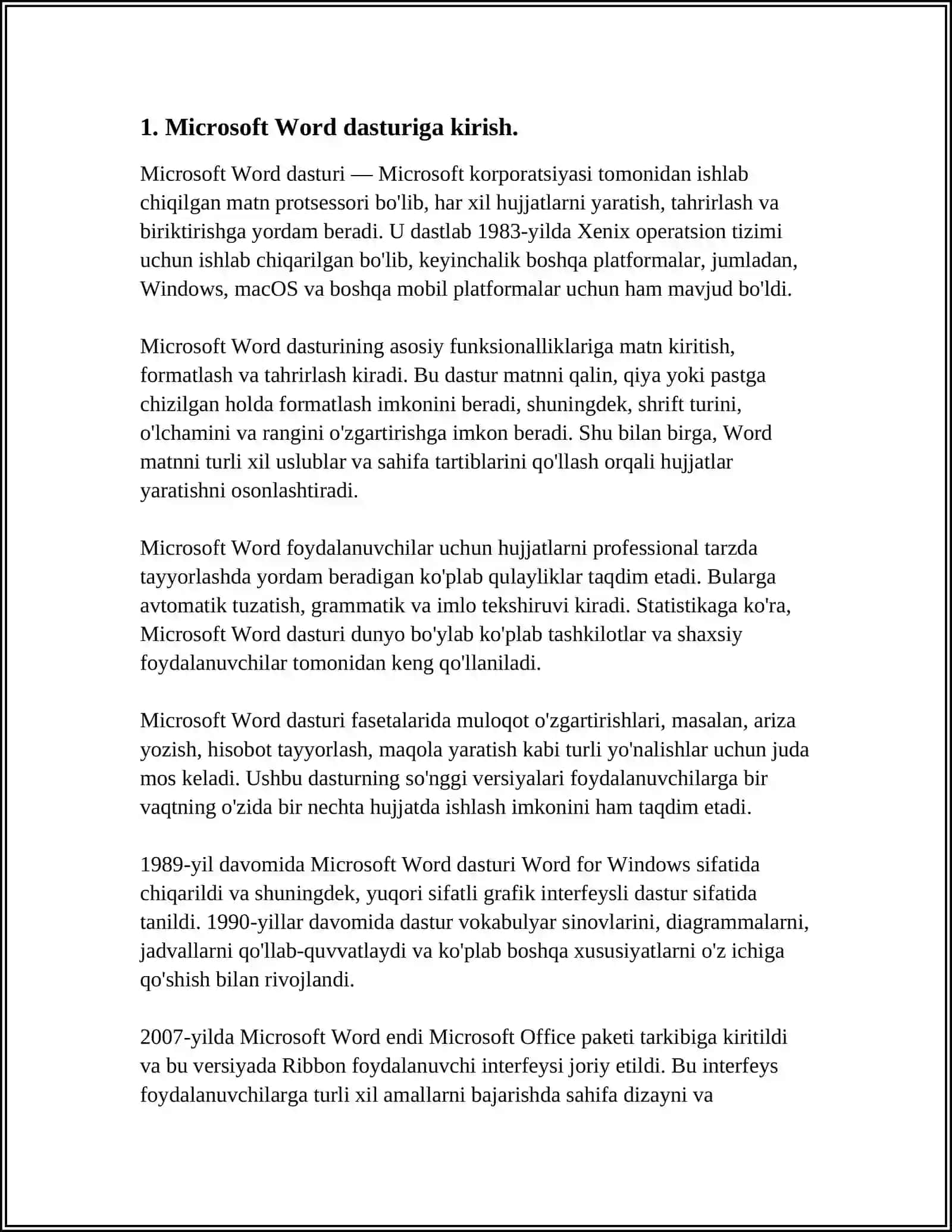 MICROSOFT WORD MATN MUXARRIRI DASTURIDAN FOYDALANISH MICROSOFT WORD DASTURI YORDAMIDA MATNLARNI TAXRIRLASH ASOSLARI 3