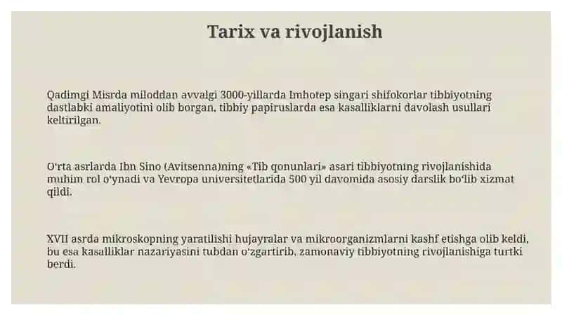 Tibbiyotning rivojlanish tarixi va zamonaviy texnologiyalar 3