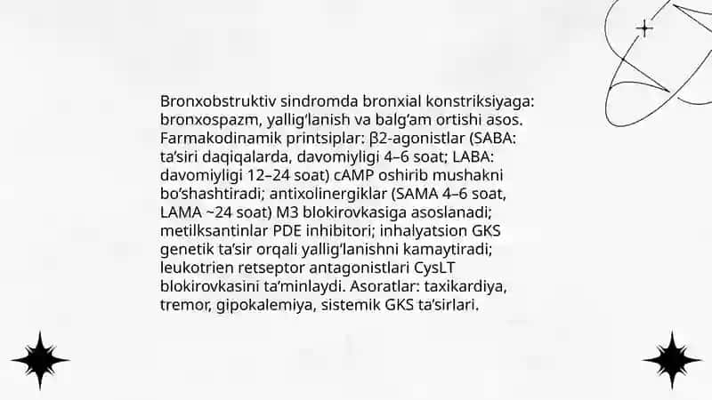Bronxobstruktiv sindromni davolashda qo’llanalidigan dori vositalarini ratsional qo’llashda klinik farmakologik yondashuv 3