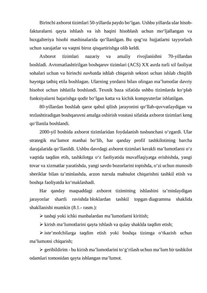Axborot tizimlarining tushunchasi va ulardan iqtisodiyotning sohalarida foydalanish imkoniyatlari 3