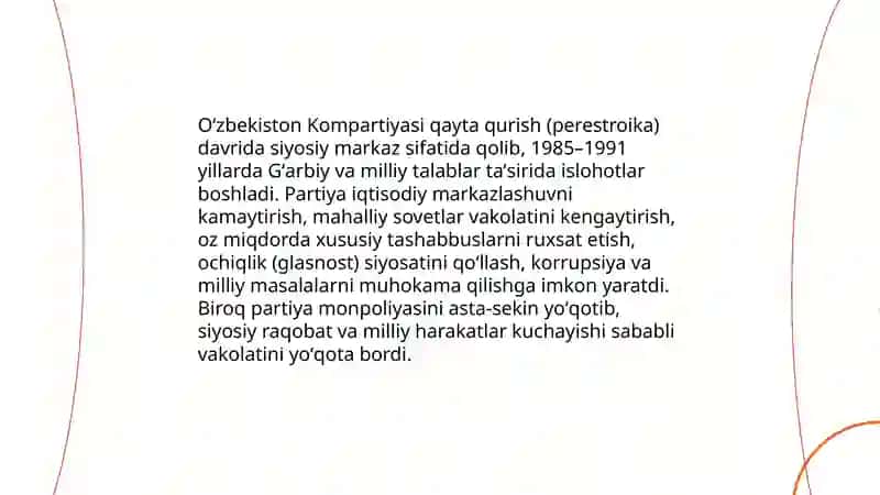 Qayta qurish yillarida Oʻzbekistondagi ijtimoiy siyosiy vaziyat 3