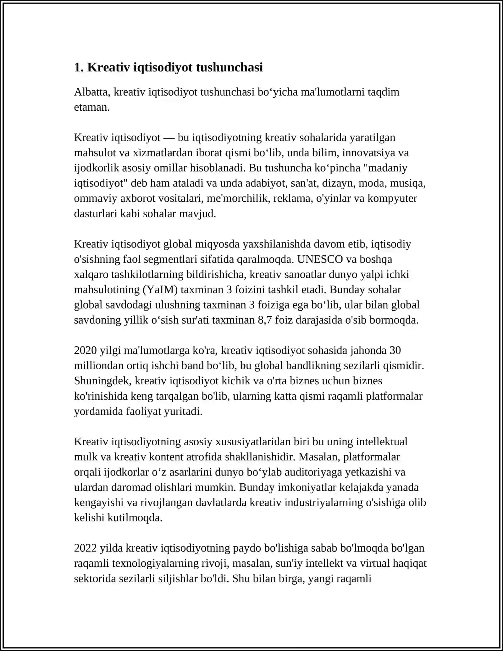 KREATIV IQTISODIYOT VA UNING RIVOJLANISH YO'LLARI 3