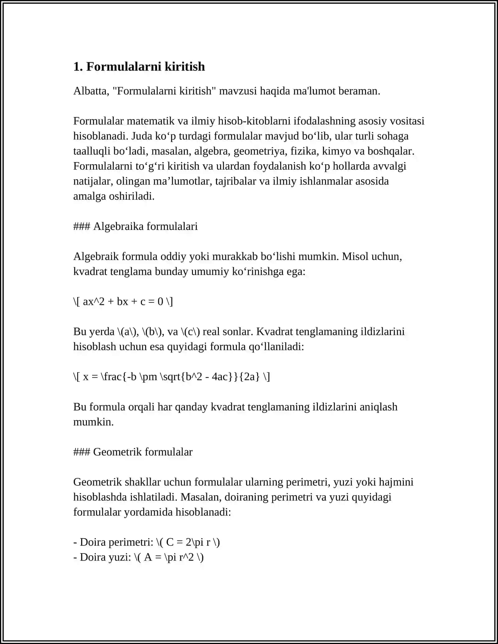 MS WORD DASTURIDA FORMULALAR BILAN ISHLASH 3