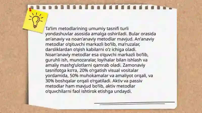 Ta’lim metodlari va vositalarini tanlash. Ta’lim metodlari va vositalari klassifikatsiyasi. 3