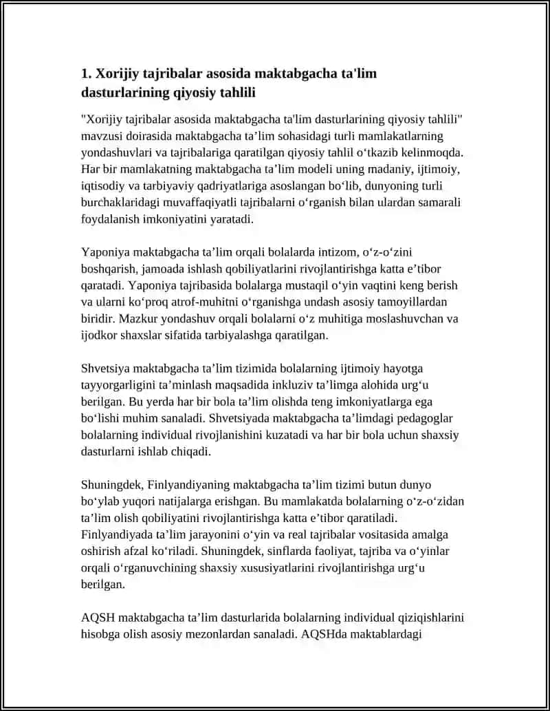 MAKTABGACHA TA’LIM SOHASIDA XORIJIY TAJRIBALARNING QIYOSIY TAHLILI 3