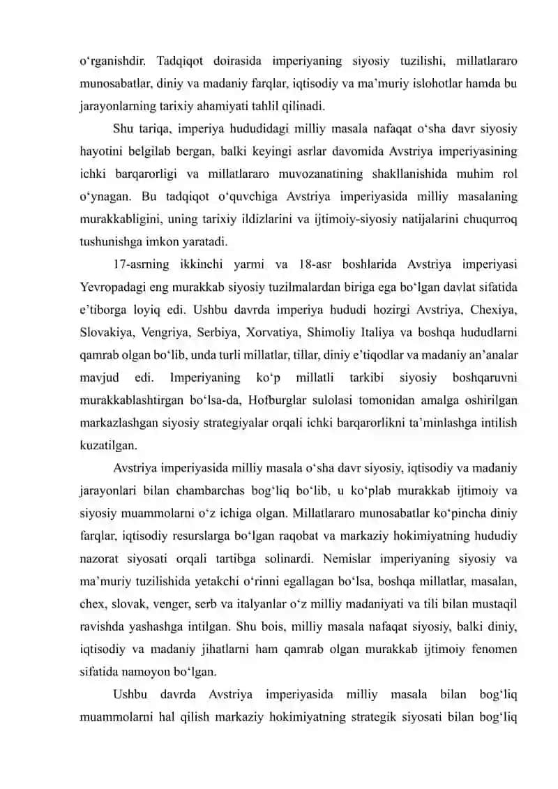 AVSTRIYA IMPERIYASIDA MILLIY MASALA (17-ASRNING IKKINCHI YARMI – 18-ASR BOSHLARIDA) 3
