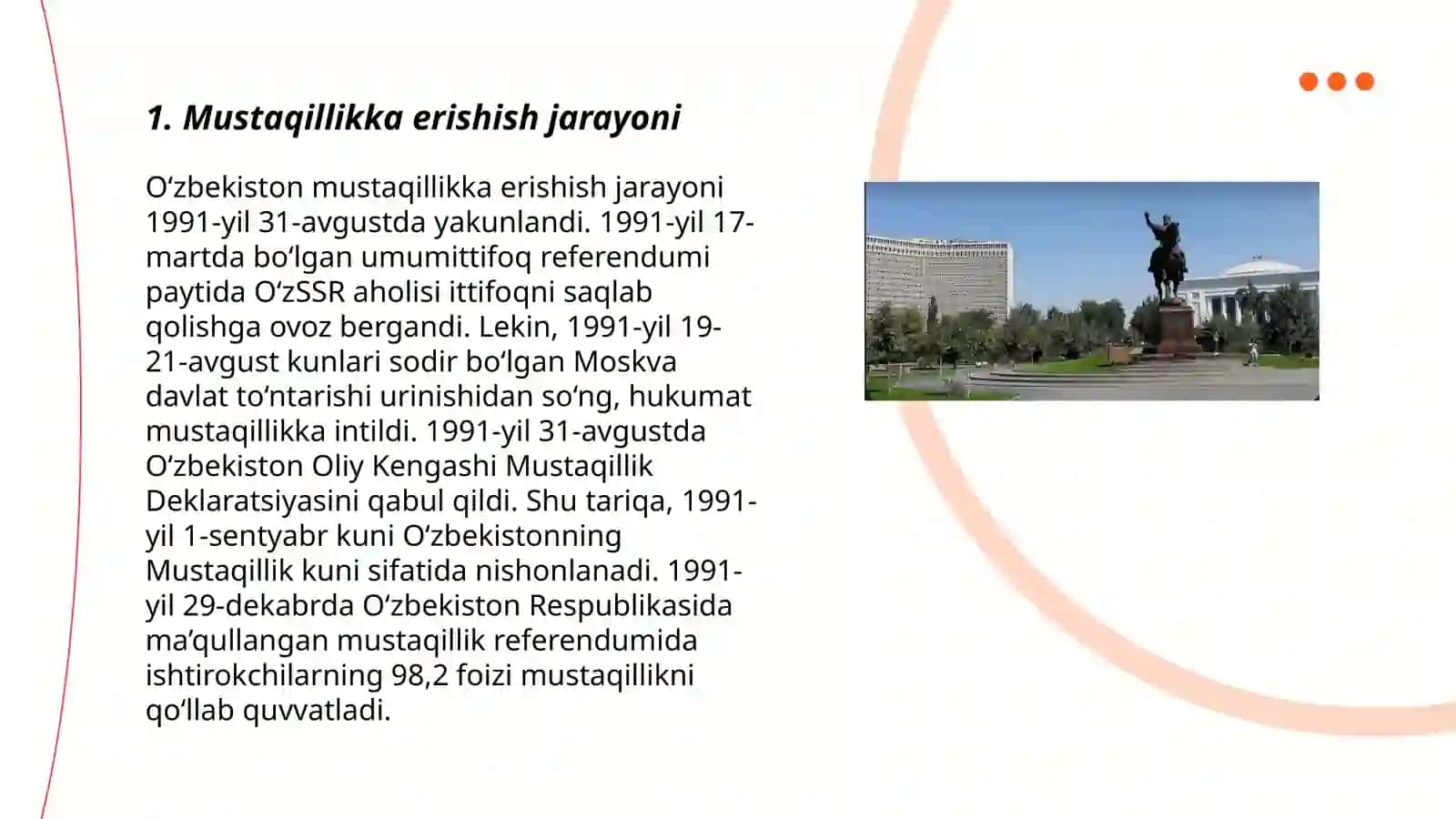 Mustaqillikning e'lon qilinishi va O'zbekiston Respublikasining tashkil topishi 3