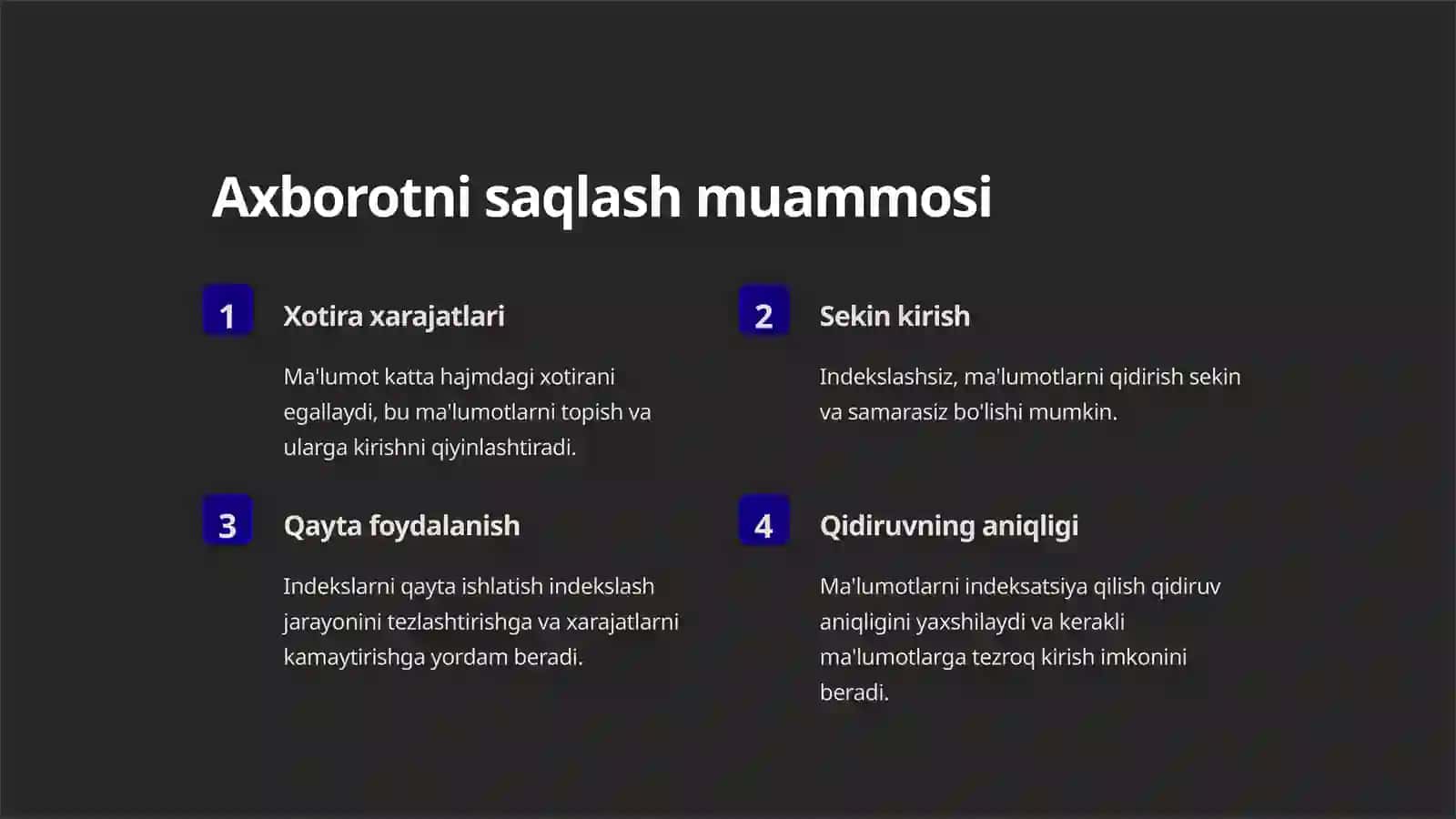 Xotirani indekslash: vizualizatsiya va optimallashtirish 3