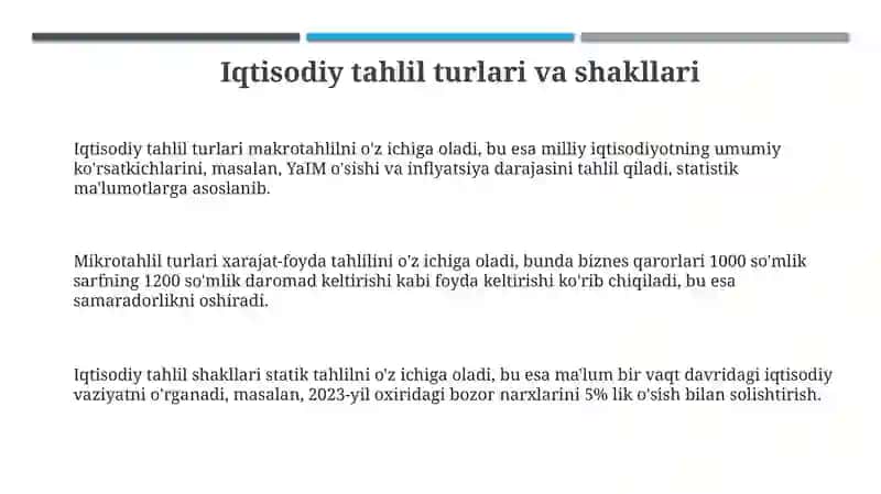 Iqtisodiy tahlil turlari va shakllari va ularning axborot taxlillari 3