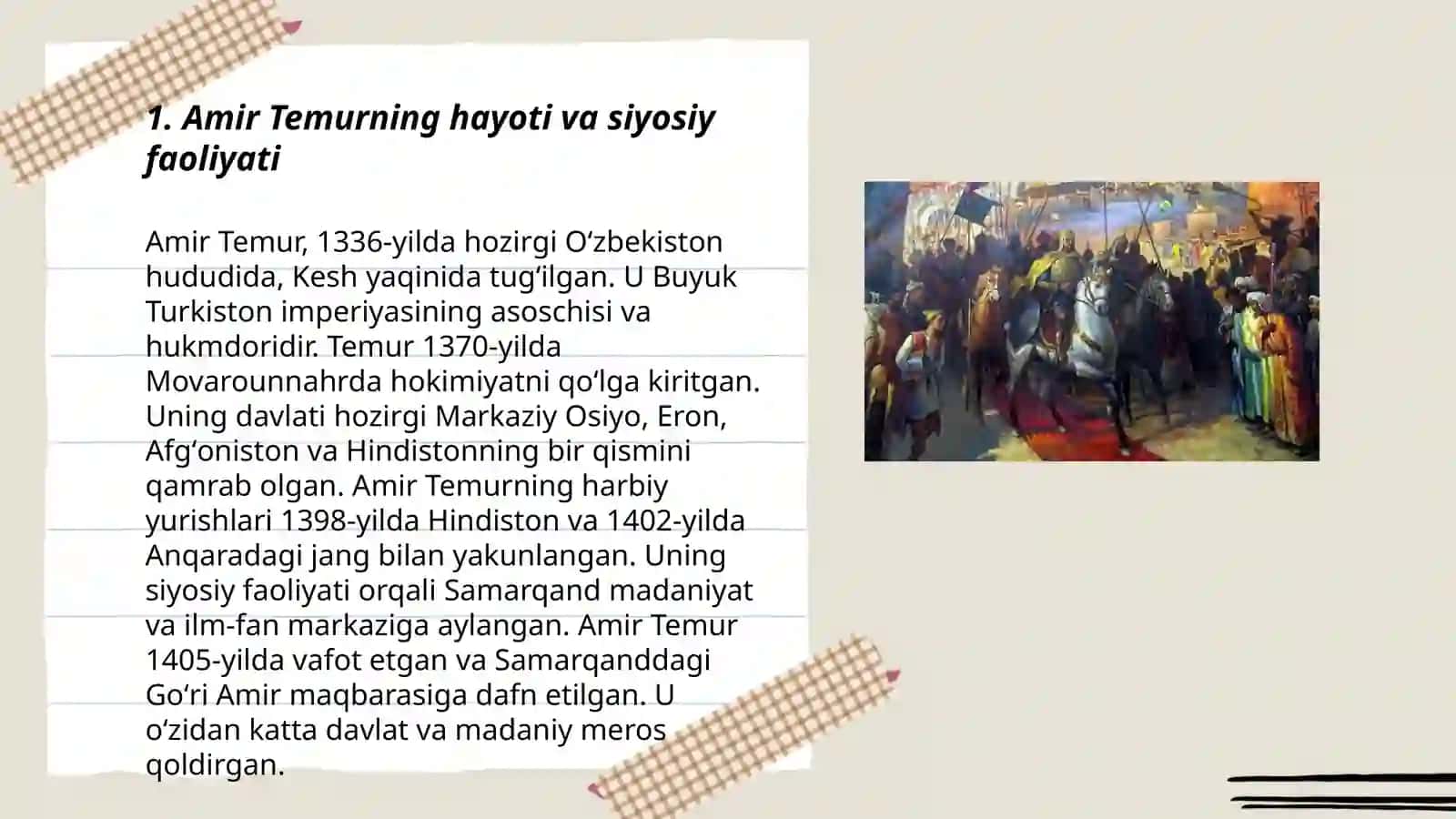 A.Temur va Temuriylar davri renessans.Temur tuzuklari va uning ahamiyati 3