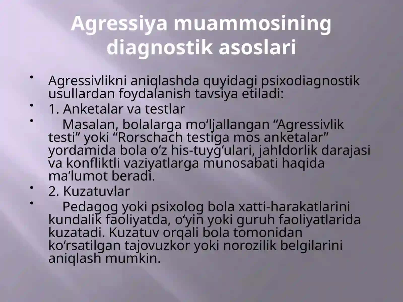 BOLALARDA AGRESSIVLIK DARAJASINI ANIQLASH USULLARI 3