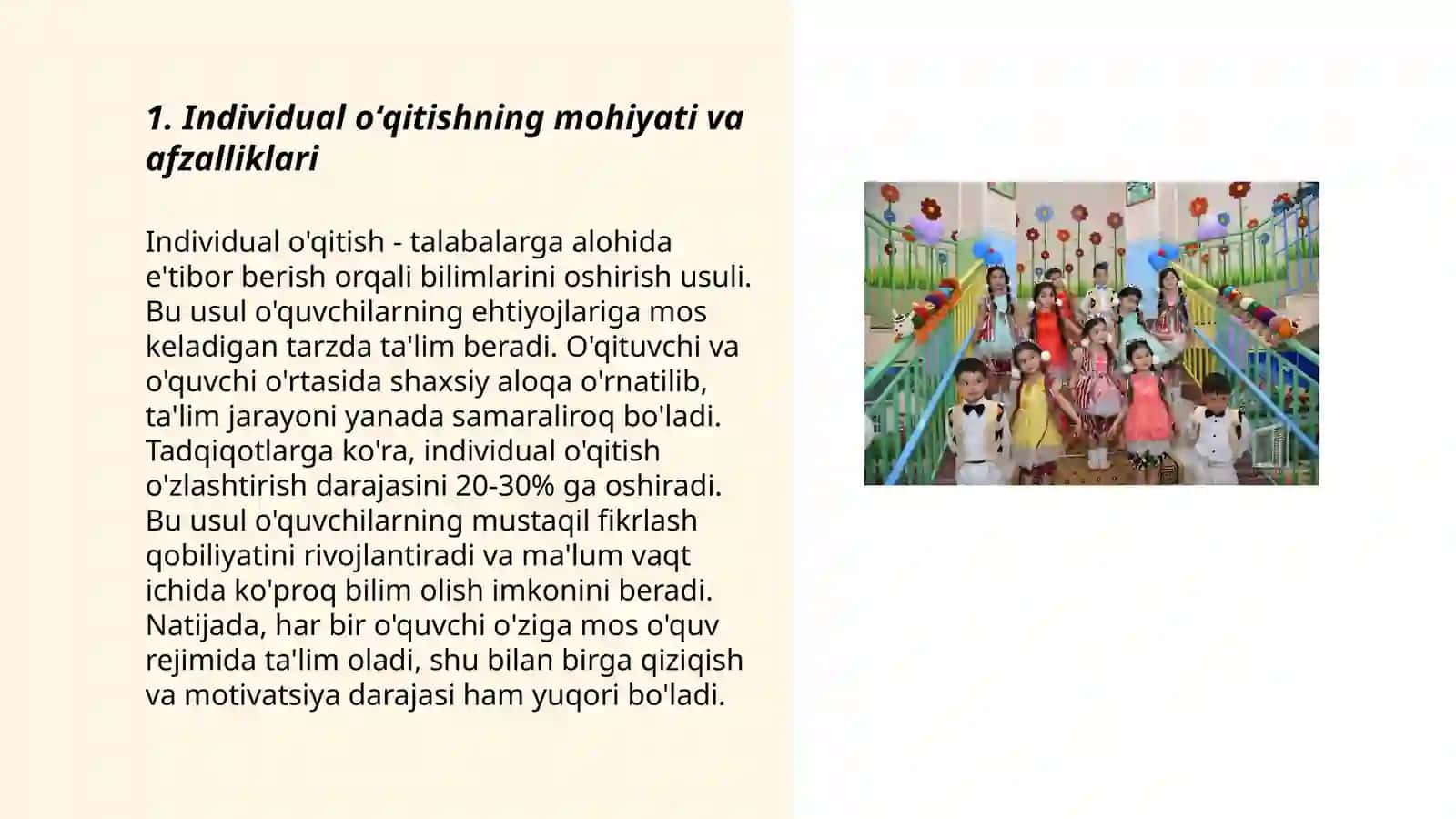 Individual yoʻnaltirilgan oʻqitishni tashkil etish, Maktabgacha yoshdagi bolalar 3