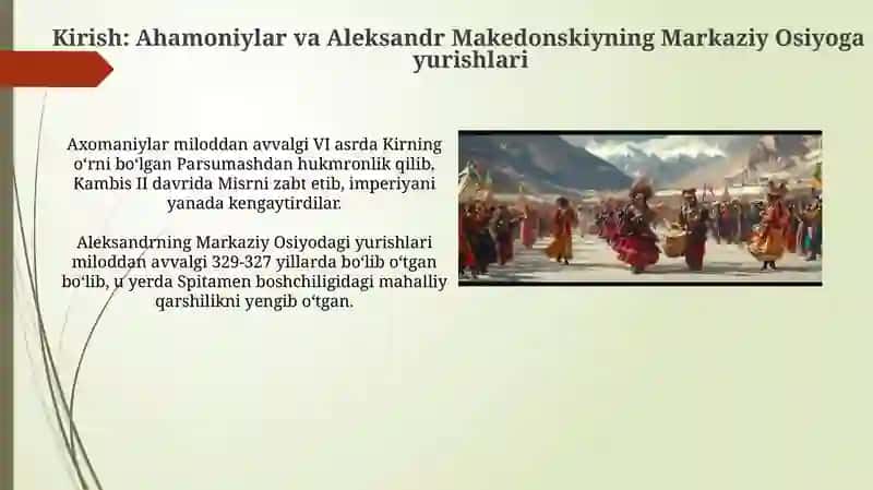 Ahamoniylar va Aleksandr Makedonskiy yurishlari davridaO'rtaOsiyo 3