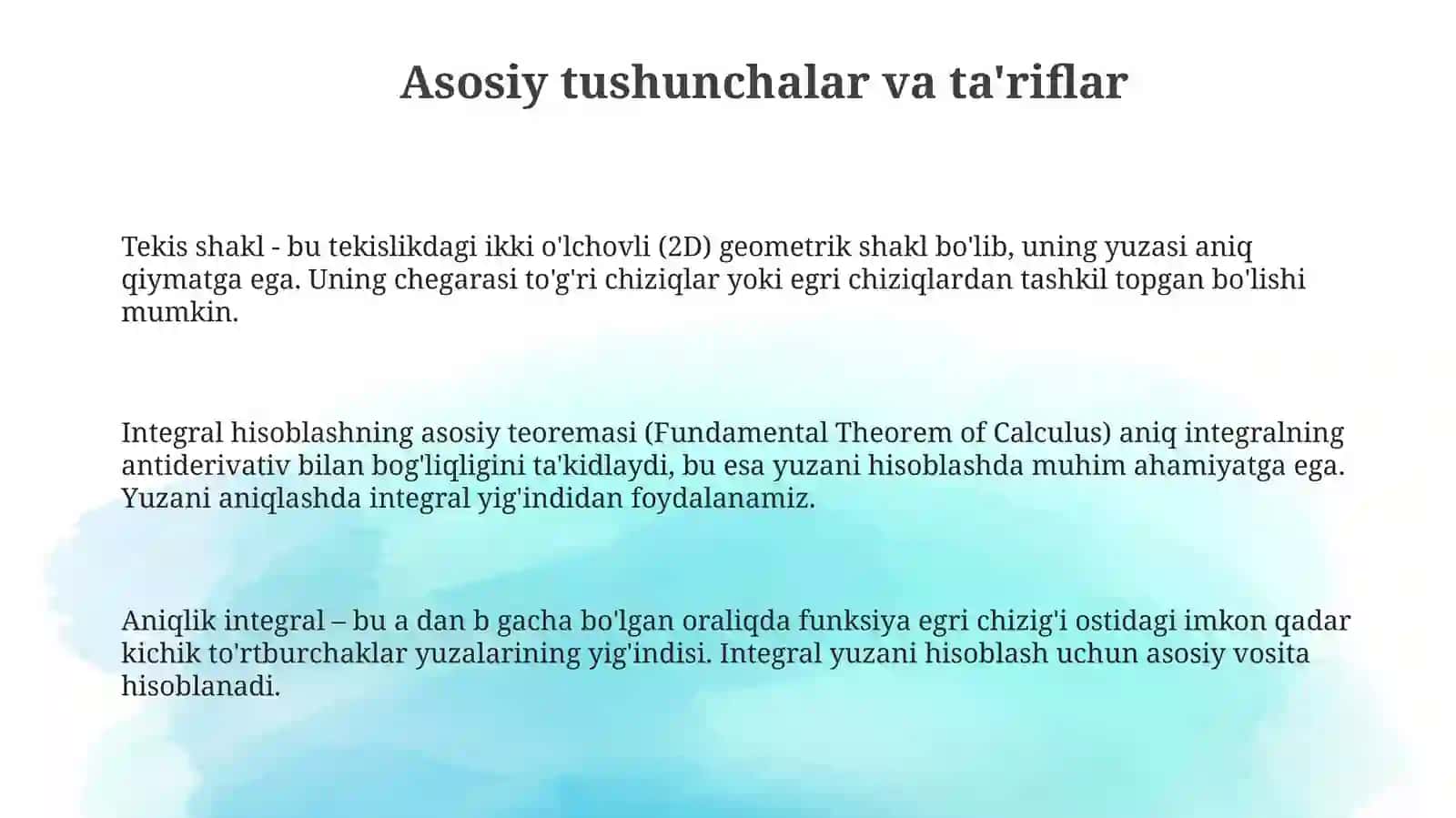 Aniq integrallar yordamida yassi figuralar yuzalarini hisoblash 3