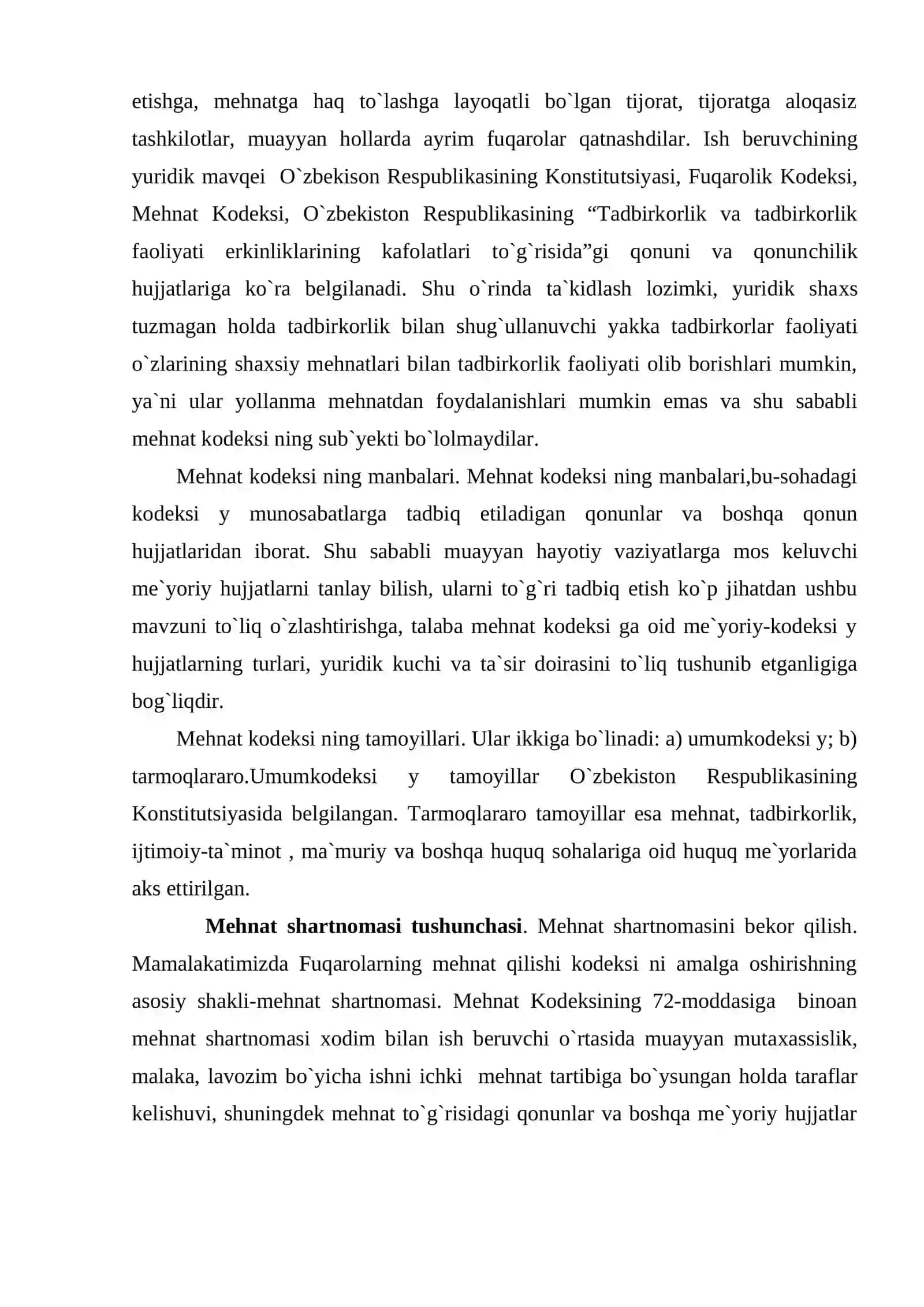 O'zbekiston respublikasi mehnat kodeksi tushunchasi, tamoyillari, tizimi 3