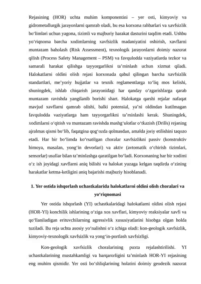 Yer ostida ishqorlash uchastkalari, kimyoviy va gidrometallurgik ishlab chiqarishda halokatlarni oldini olish rejasini tuzish bo‘yicha yo‘riqnomalar 3