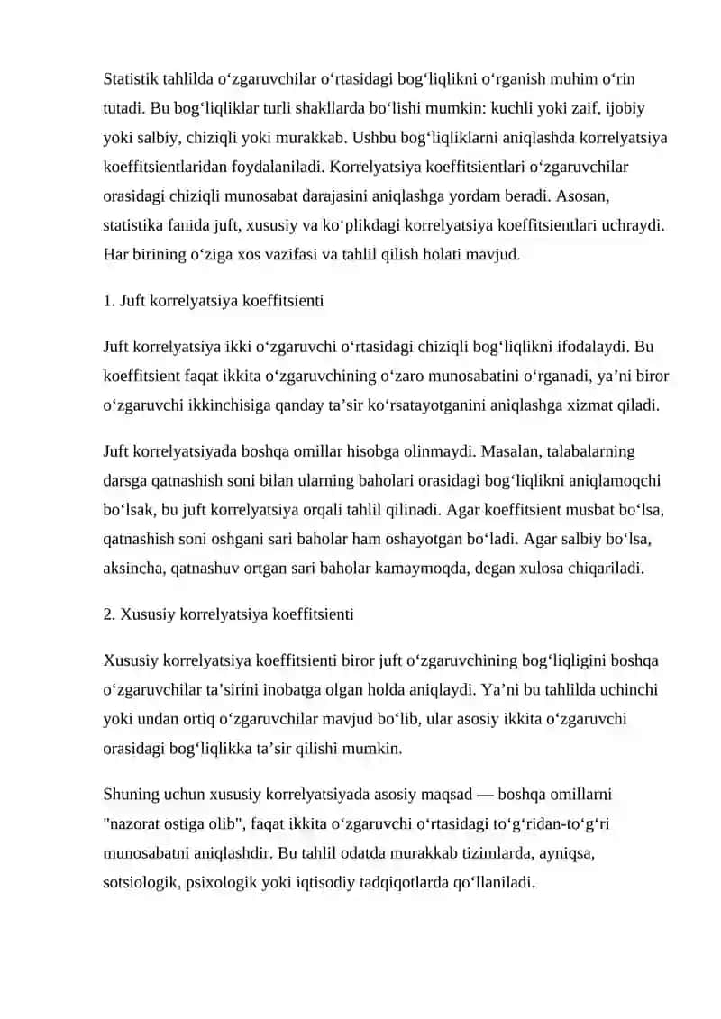 JUFT VA XUSUSIY VA KUPLIKDAGI KORRELYATSIYA KOEFFITSIENTALARI ULARNING O'ZARO FARQLARI 3