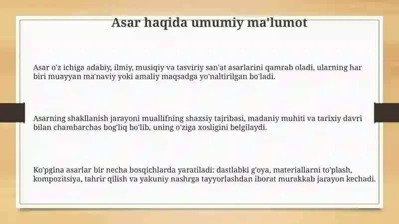 Asarlar haqida umumiy ma'lumot 3