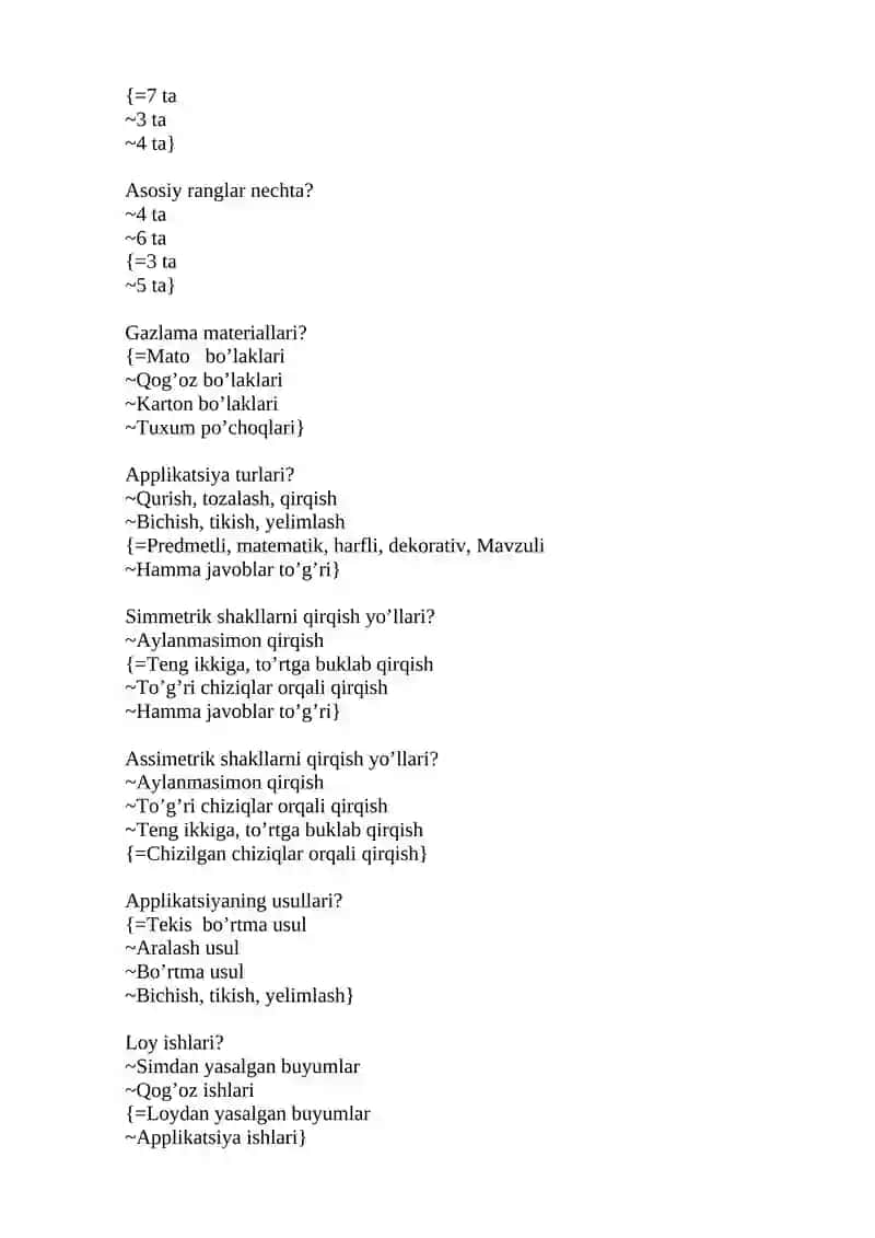 Texnologiya ta’limi va uni o`qitish metodikasi fanidan test 3