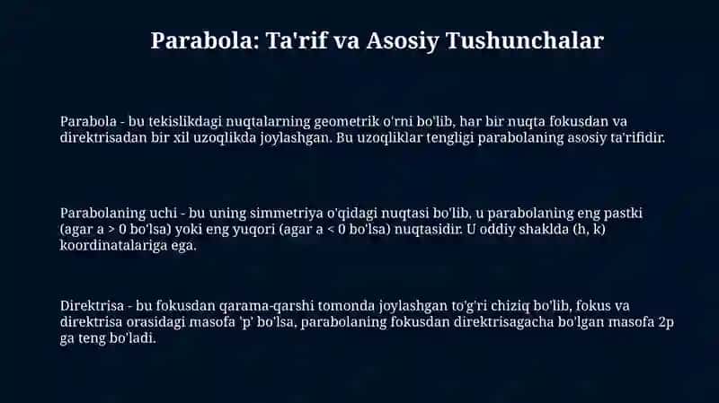 Parabola va uning grafik xususiyati 3