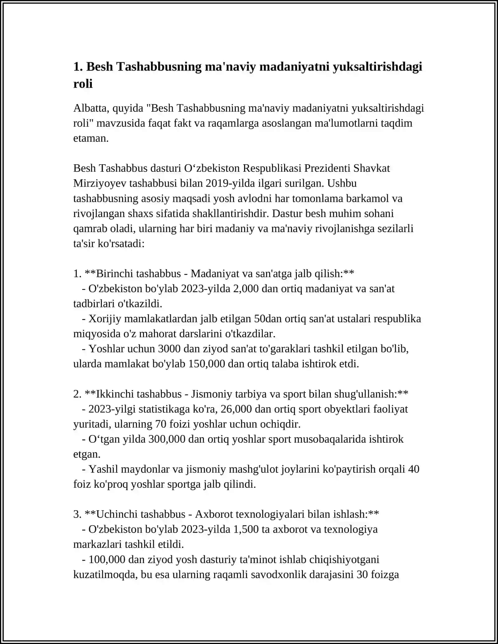 Besh Tashabbusning ma'naviy madaniyatni yuksaltirishdagi roli 3