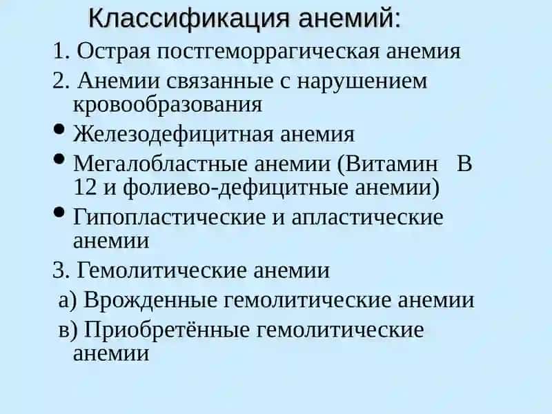 Анемии.Классификация,этиология, патогенез, клиника, диагностика, лечение, профилактика. 3