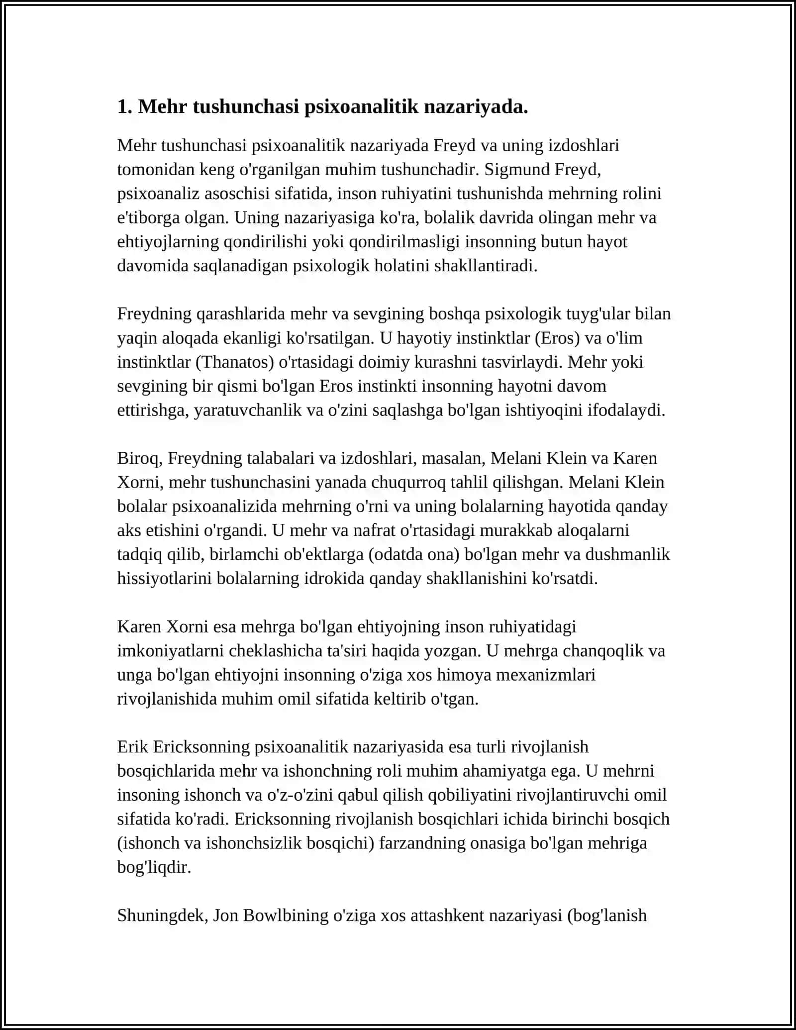 PSIXOANALISTIKLARNING ISHLARIDA MEHR VA AJRALISH MUAMMOLARI DJ. BOULING.M.MALER 3