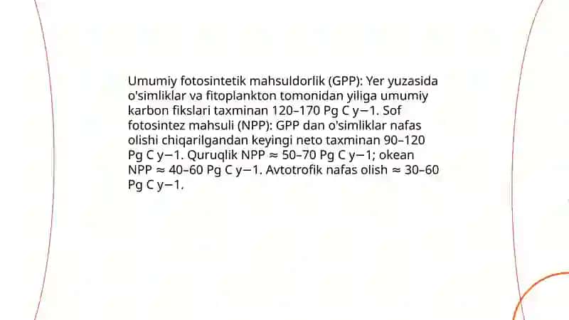 Sayyoramizning fotosintetik mahsuldorligi mavzusida 8 ta listga 3