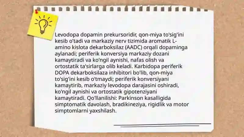 Parkinson kasalligini davolashda ishlatiladigan dori vositalar 3