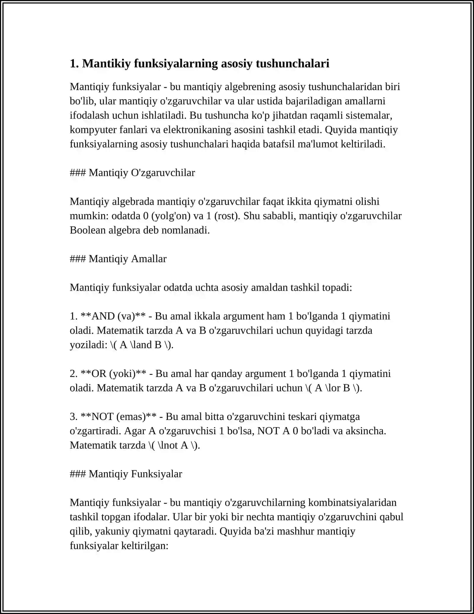 MANTIQIY FUNKSIYALARNI QOʻLLAB MATEMATIK MASALALAR YECHISH 3