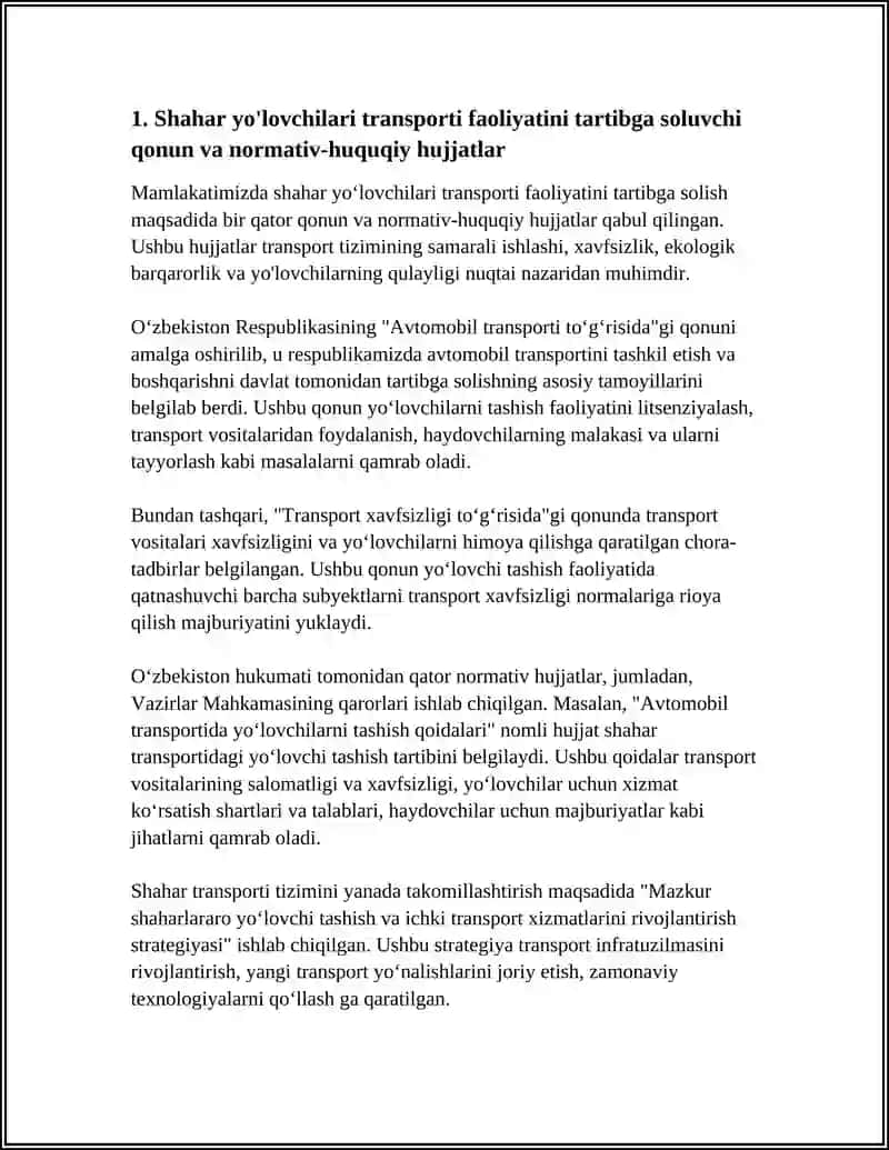 SHAHAR YOLOVCHILARI TRANSPORTI FAOLIYATINI DAVLAT TOMONIDAN TARTIBGA SOLISH 3